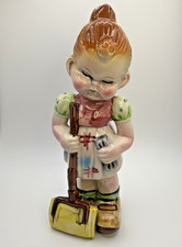 Pair of Mid-Century Ceramic Pouty Boy and Girl Figurines with Gold Trim — listing 3