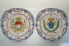 French Faience Handled Serving Dish with Armorial Crest and Floral Border, Octagonal Two-Handled Tray — listing 2