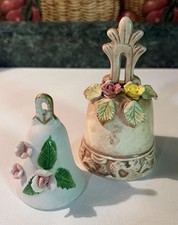 Porcelain Hand Bell with Pink Rose Trellis Pattern and Gold Trim D.N. & E.I. crown mark — listing 4