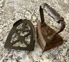Vintage Hand-Painted Papier-Mâché / Cast Iron Sad Iron Doorstop, Black with Floral Splatter Decoration — listing 5