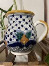 Mexican Talavera-Style Hand-Painted Ceramic Pitcher with Red Handle and Floral Motif — listing 2