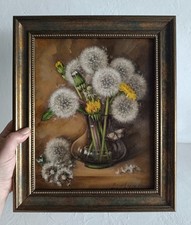 Vintage Floral Still Life Oil Painting, Bouquet in Blue Vase, Signed, Giltwood Frame, listing 3