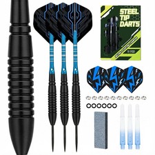 Nickel Silver 21g Steel Tip Darts, Set of 3, Made in England, with Leather Case