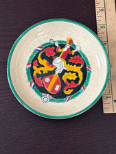 French Faience Handled Serving Dish with Armorial Crest and Floral Border, Octagonal Two-Handled Tray — listing 4