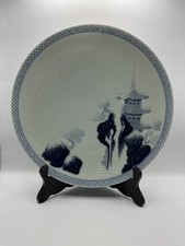 Arita porcelain Antique Japanese Arita Blue & White Porcelain Landscape Plate with Scalloped Rim — listing 5