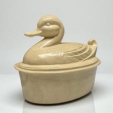 Figural White Duck Soup Tureen with Blue Polka-Dot Bow and Ladle — listing 2