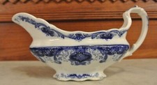 Antique Flow Blue Gravy Boat with Floral Scrollwork — listing 3