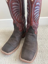 Anderson Bean Square Toe Cowboy Boots, Distressed Tan Vamp with Dark Green Suede Shaft, Size 12 D — listing 5