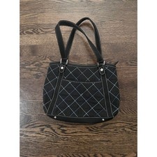 Vera Bradley Black Microfiber Quilted Shoulder Bag with Patent Trim — listing 6