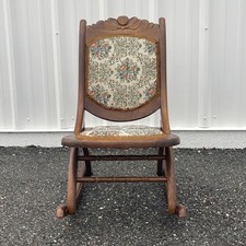 Antique Victorian Walnut Folding Campaign Chair with Floral Tapestry Upholstery — listing 5