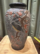 Vintage Japanese Tokanabe-Style Incised Pottery Vase with Bird and Floral Motif, Polychrome Red and Gold — listing 3