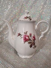 Vintage Moss Rose Porcelain Coffee/Tea Set - Pot, Sugar Bowl & 2 Cups with Saucers — listing 3
