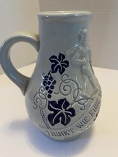 Vintage German Salt-Glazed Stoneware 1 Liter Beer Mug, Bavaria Brau Hof Bayern, Cobalt Bavaria Figure Transfer — listing 4