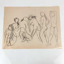 Vintage Framed Charcoal / Lithograph Print of a Dramatic Figural Scene