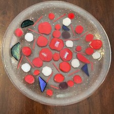 Vintage Handmade Fused Glass Art Tray with Multicolor Cabochons — listing 4