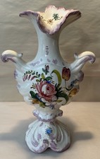 Pair of Vintage Italian Rococo-Style Porcelain Mantel Vases 10.5"