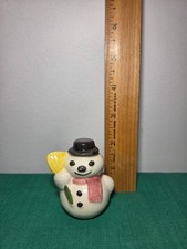 Ceramic Christmas Snowman Figurine Holding Small Santa/Snowbaby, Top Hat & Striped Scarf Yes - painted/impressed mark — listing 3