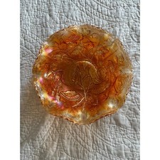 Set of Three Embossed Rose Pattern Colored Glass Covered Trinket Boxes / Vanity Jars — listing 5