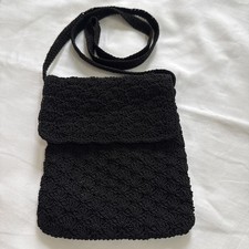 Vintage Beige Woven Cotton Crochet Crossbody Handbag with Braided Strap — listing 4