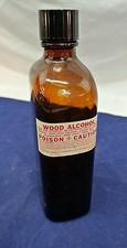 Vintage Amber Glass Apothecary 'ALCOHOL' Label Bottle with White Screw Cap — listing 5