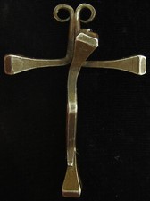 Vintage Gold Tone Nail Cross Pendant Necklace on Rope Chain