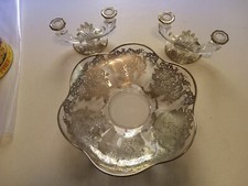 Silver Overlay Etched Crystal Ruffled Console Bowl with Floral Decoration — listing 3