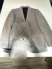 Men's Two-Button Wool Suit Jacket with Notch Lapel, Charcoal/Blue Birdseye Weave Yes - designer/luxury brand