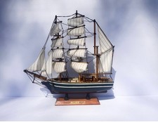 Vintage Wooden Model Whaling Ship on Base, Three-Masted Tall Ship Display Model — listing 3
