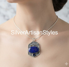 Sterling Silver Bezel-Set Oval Lapis Lazuli Pendant on 21" Sterling Rolo Chain — listing 5