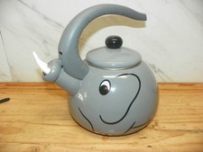 Figural Elephant Enamel Whistling Tea Kettle with Trunk Spout — listing 2