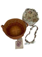 Longaberger Small Woven Basket with Leather Handle, Green/Red Trim, and Plastic Protector Insert — listing 6