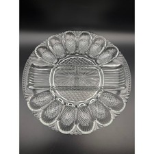 Vintage Clear Pressed Glass Deviled Egg Serving Dish with Hobnail Center and Scalloped Petal Rim — listing 6