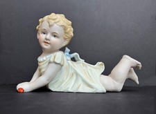 Antique German Bisque Piano Baby Figurine Seated in Green Bowl — listing 5