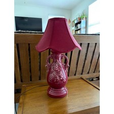 Vintage 1980s Pink Ceramic Ball Table Lamp with Pleated Linen Shade — listing 2