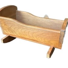 Vintage Wooden Doll Cradle with Gingham Canopy and Baby Doll — listing 5