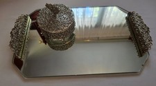 Vintage Hollywood Regency Gold Filigree Lucite Powder Box / Vanity Jar with Lid — listing 5