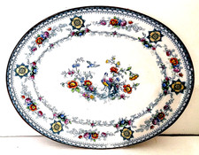 Antique Victorian White Ironstone Serving Platter with Pink Floral Transfer and Embossed Scroll Rim — listing 4
