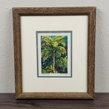 Framed Tropical Palm Tree Landscape Print, Double-Matted with Ornate Silver-Gilt Frame — listing 6