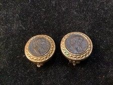 Vintage Gold-Tone Roman Coin Cluster Statement Clip-On Earrings — listing 6