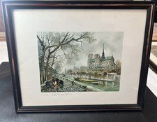 Vintage Framed Print/Watercolor 'Paris - Notre Dame et les Bouquinistes' after M. Legendre Flat printed reproduction — listing 6