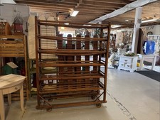 Antique Oak Kitchen Baker's Cabinet with Zinc Work Surface and Upper Storage Hutch