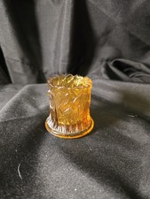 Amber Glass Leaf-Shaped Bowl with Raised Berry & Leaf Pattern