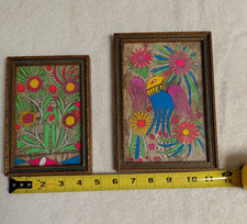 Vintage Mexican Amate Bark Paper Folk Art Painting - Bird, Deer & Florals in Carved Silvered Frame — listing 2