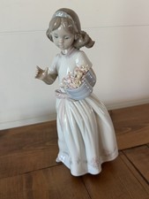 Lladró-Style Porcelain Figurine of Girl Lying Down Daydreaming on Wooden Base NAO by Lladró mark — listing 2