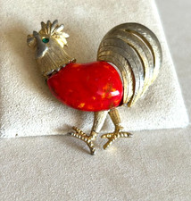 Vintage Red Enamel Rooster and Anchor Lapel Pin — listing 5
