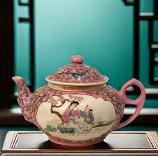 Vintage Porcelain Teapot with Bonneted Children Relief and Pink Bow Cameo — listing 6