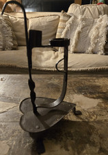 Antique Hand-Forged Wrought Iron Rushlight Holder with Candle Socket Counterbalance — listing 5