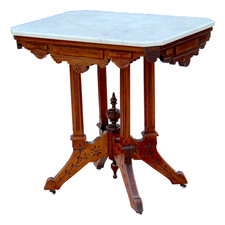 Victorian Eastlake Walnut Parlor Table with Carved Pedestal Base — listing 4