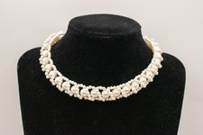 Vintage Faux Pearl & Gold Bead Woven Cross Pendant Necklace