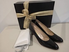 Salvatore Ferragamo Boutique Black Lizard-Embossed Leather Vara-Buckle Pumps, Size 10 B